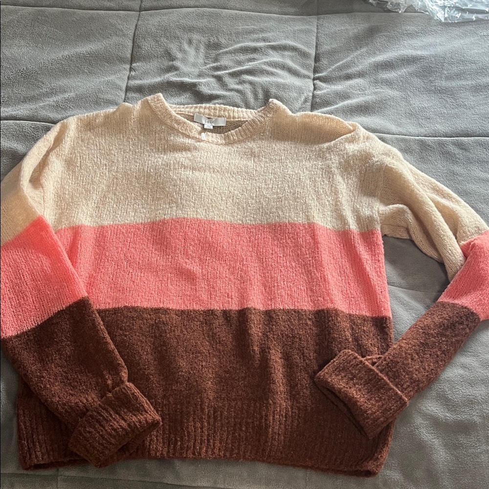 Joie Colorblock Crewneck Sweater in Cream, Pink & Brown